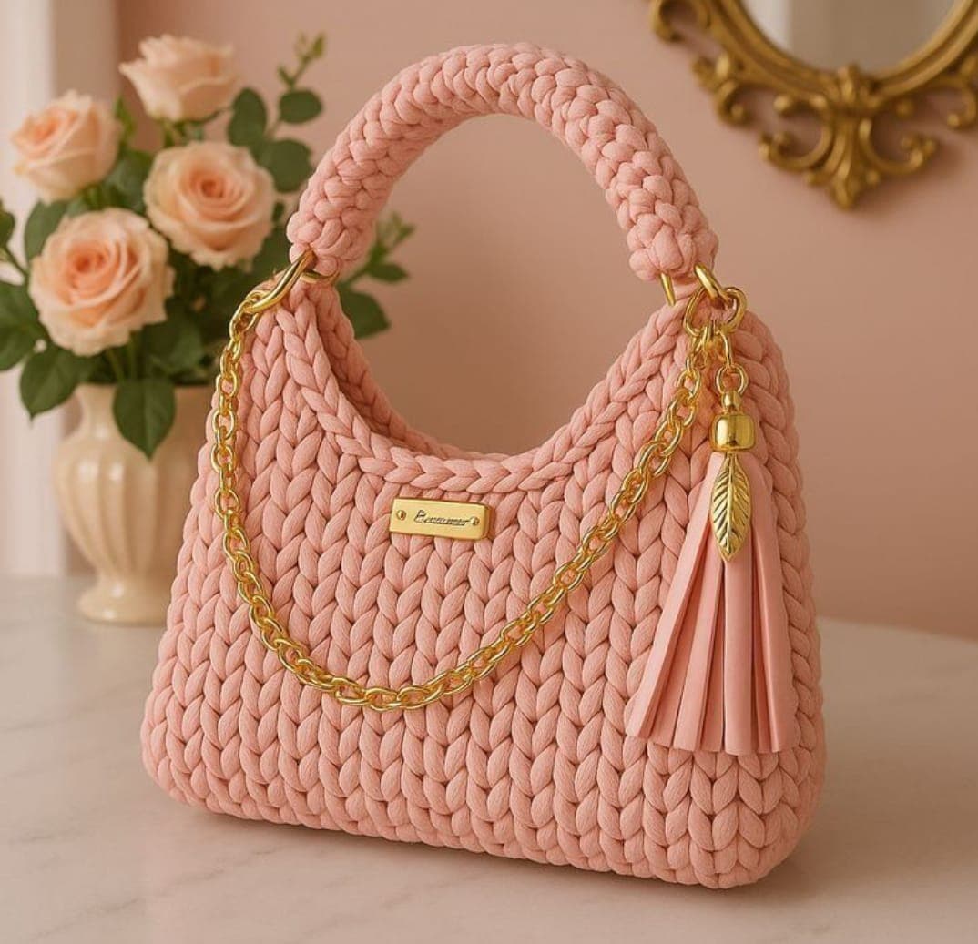 Peach Crochet Hand bag 