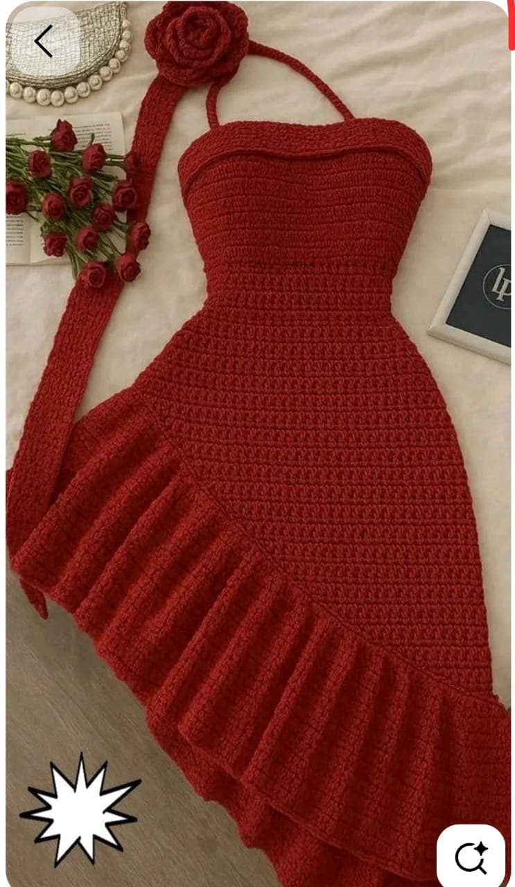 RED Crochet Elegant short gown for ladies  Price in foreign YARN=40,000 Nigerian yarn=30,000